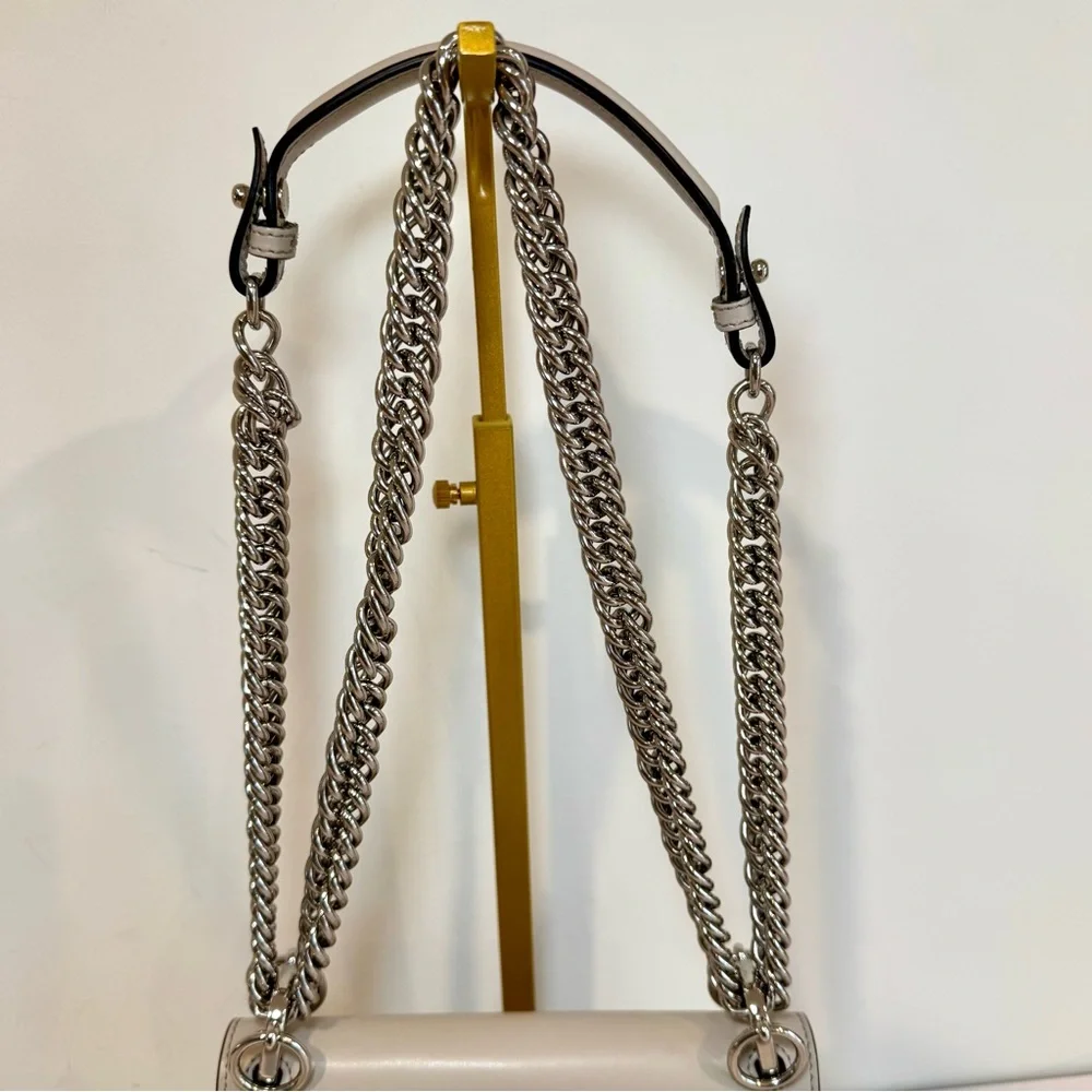 Fendi Kan I Small Shoulder Bag In Neutral Grey Leather W Silver Chain Strap